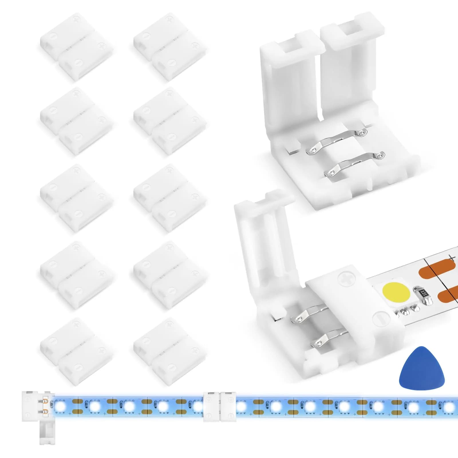 WENHSIN 10mm 2-Pin RGB LED Strip Light Connectors (10-Pack) | Solderless Adapter for 72W Strips