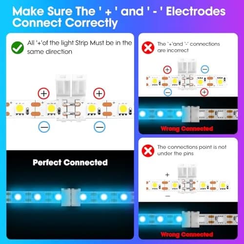 WENHSIN 10mm 2-Pin RGB LED Strip Light Connectors (10-Pack) | Solderless Adapter for 72W Strips thumbnail 5