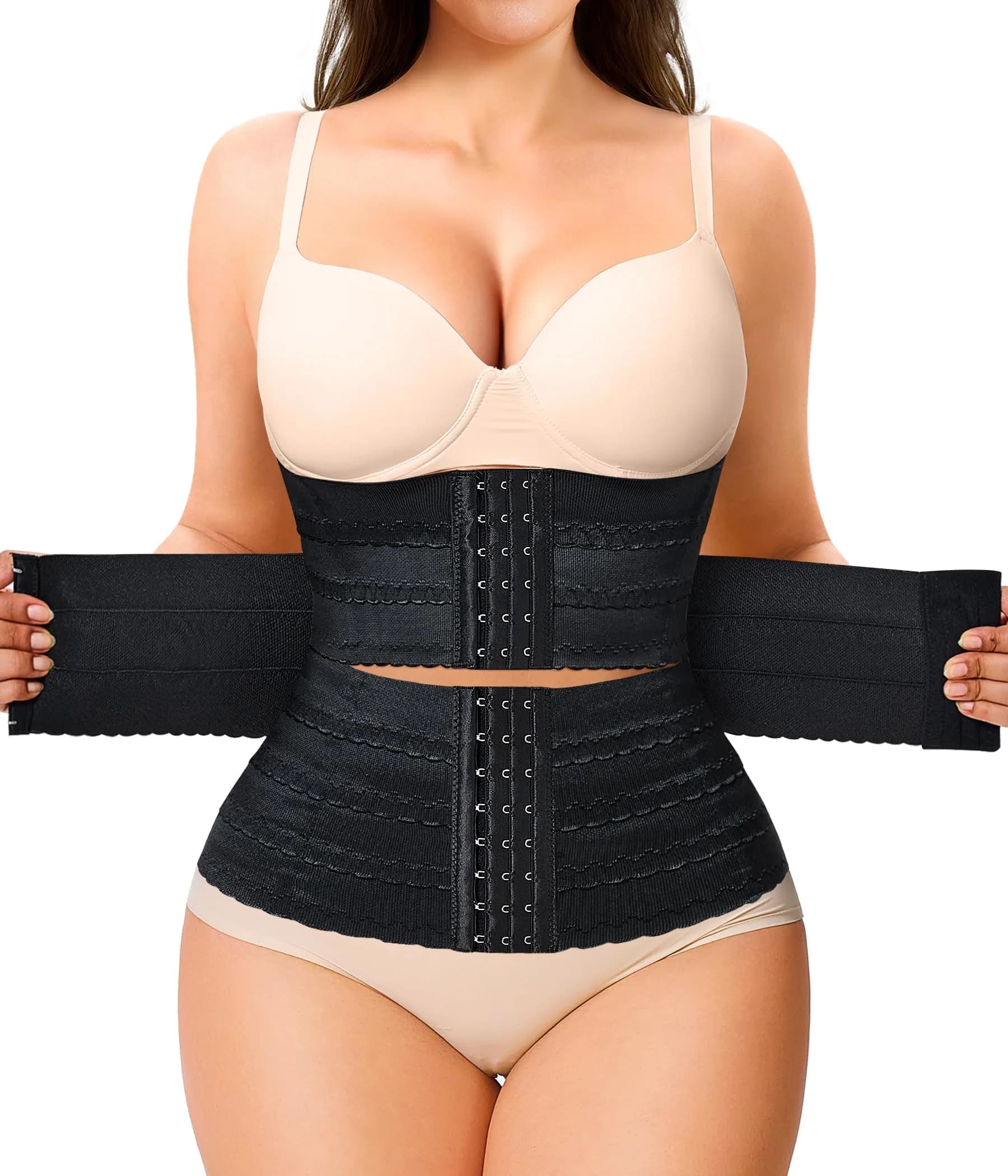 Nebility Waist Trainer for Women Corset Shapewear Tummy Control Segmented Waist Cincher Workout Girdle (Black, XXXL) | High Compression & Back Support
