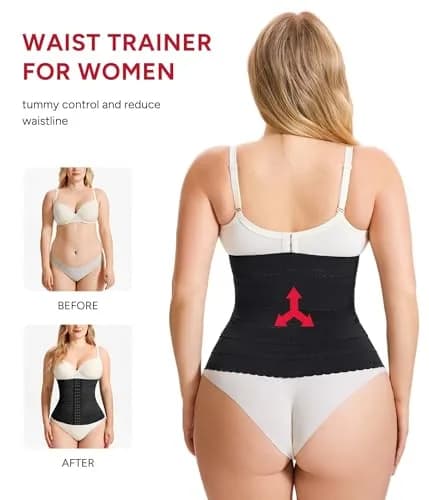 Nebility Waist Trainer for Women Corset Shapewear Tummy Control Segmented Waist Cincher Workout Girdle (Black, XXXL) | High Compression & Back Support thumbnail 3