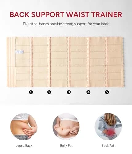 Nebility Waist Trainer for Women Corset Shapewear Tummy Control Segmented Waist Cincher Workout Girdle (Black, XXXL) | High Compression & Back Support thumbnail 4