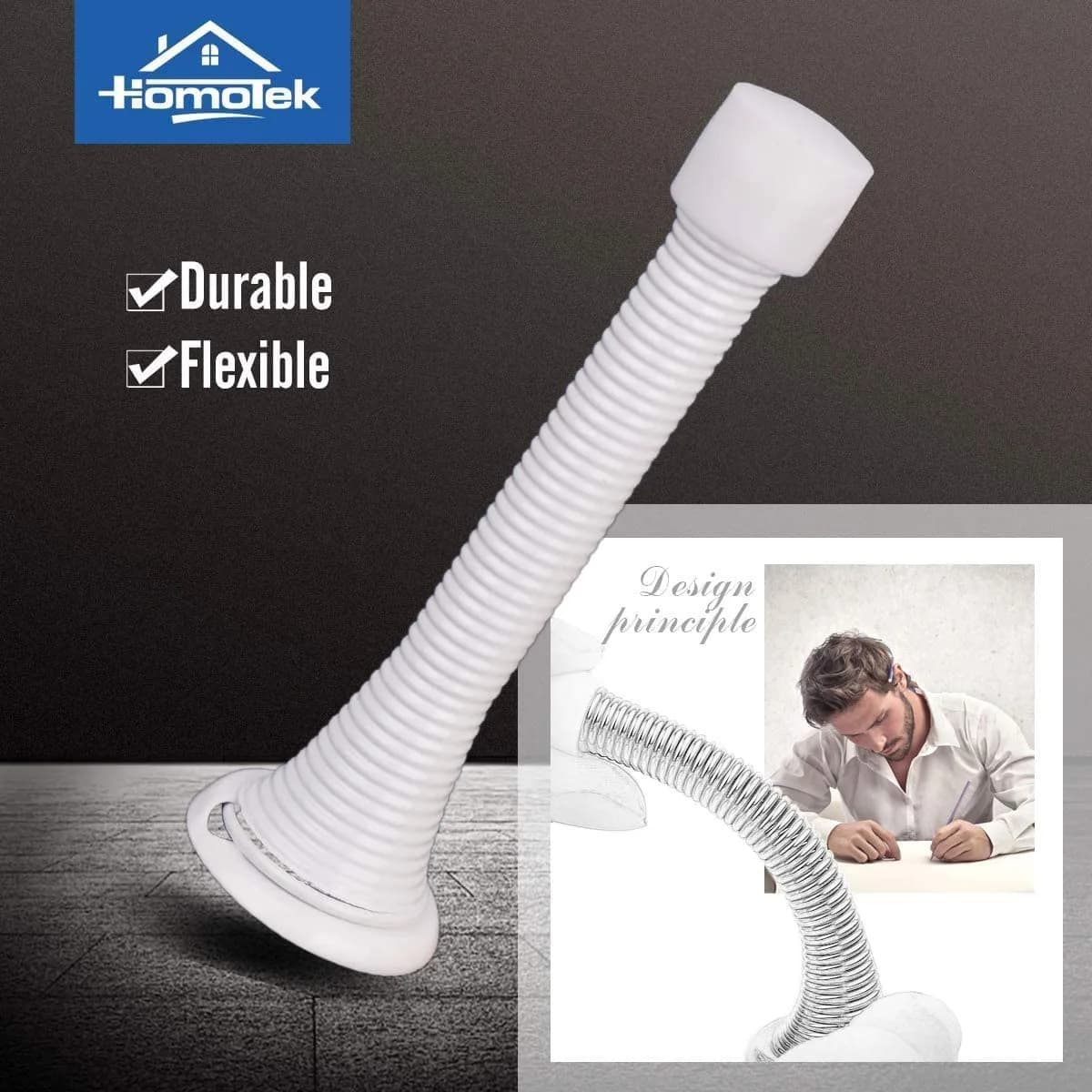 HOMOTEK White Spring Door Stop with Rubber Bumper, 3-1/8" Heavy Duty Flexible Spring Door Stopper (1-Pack) thumbnail 2