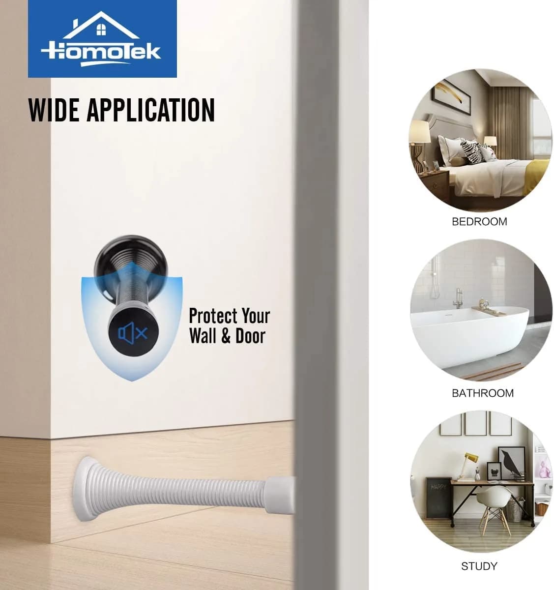 HOMOTEK White Spring Door Stop with Rubber Bumper, 3-1/8" Heavy Duty Flexible Spring Door Stopper (1-Pack) thumbnail 3