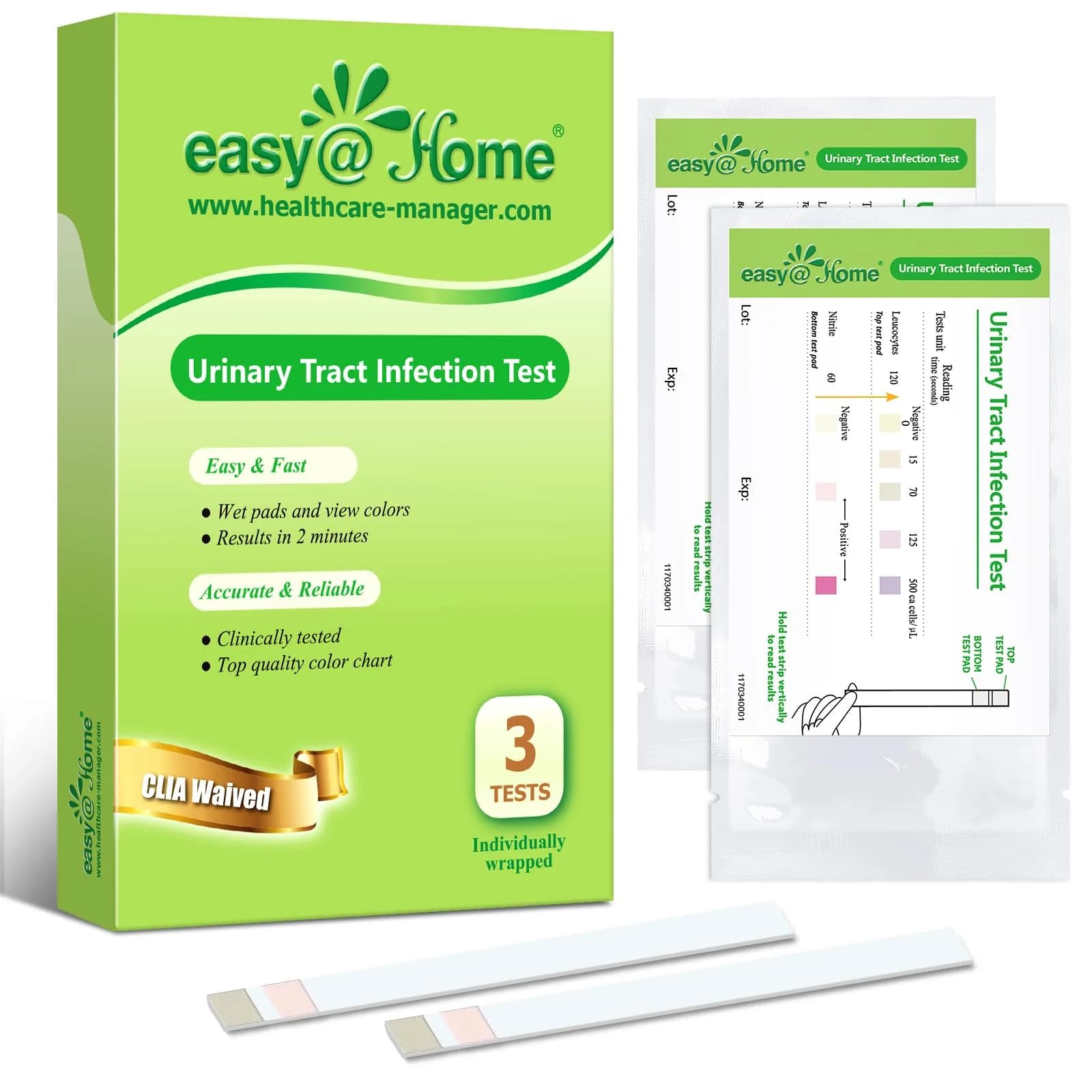 Easy@Home 3 Pack Urinary Tract Infection Test Strips for Women | Accurate & Reliable Home UTI Detection