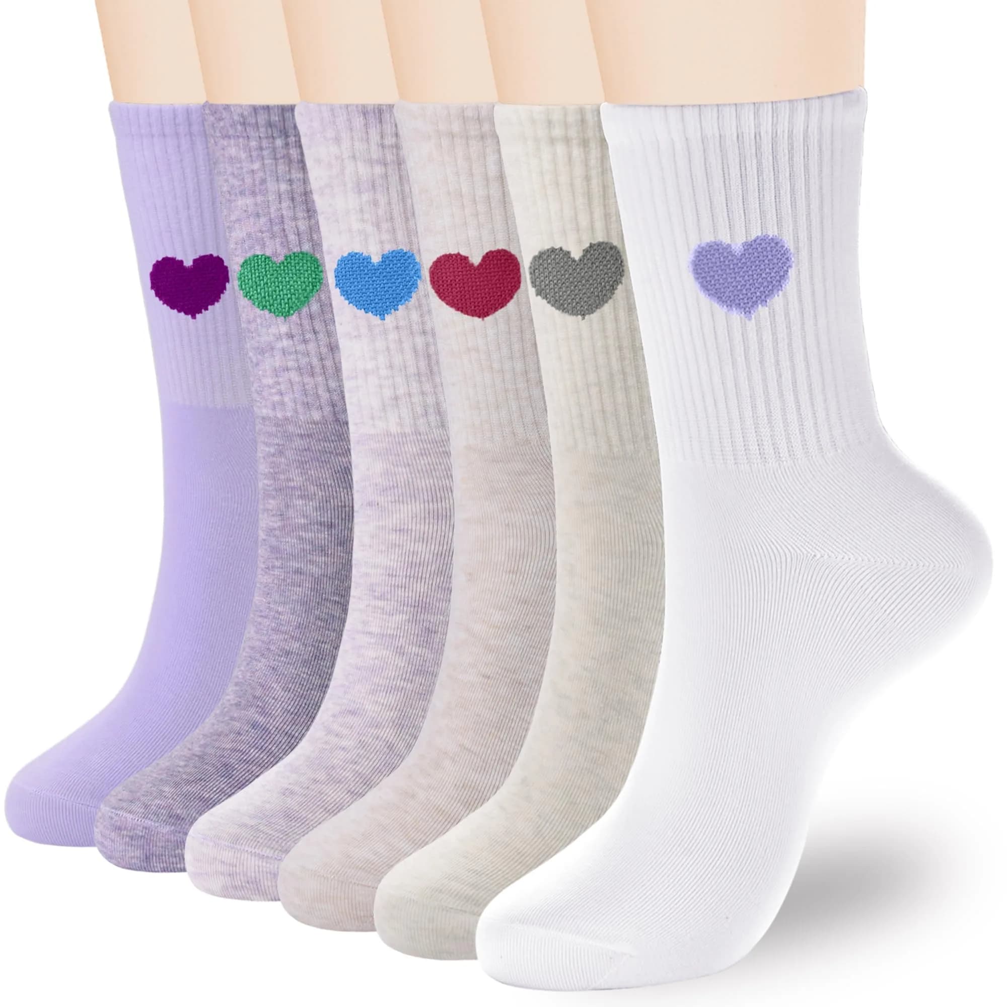 inhees Womens Cotton Crew Calf Socks | Soft, Breathable & Moisture-Absorbing (70-120 chars) — 6 Pairs-light Colors / 9-12