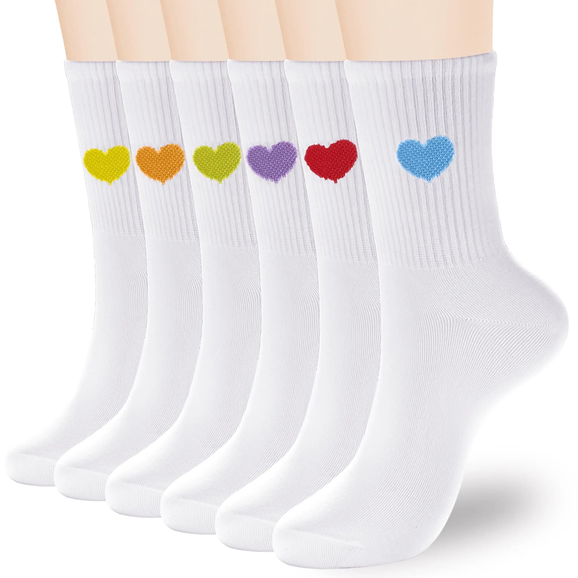 inhees Womens Cotton Crew Calf Socks | Soft, Breathable & Moisture-Absorbing (70-120 chars) — 6 Pairs-white / 9-12