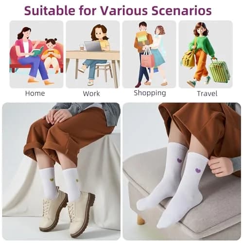 inhees Womens Cotton Crew Calf Socks | Soft, Breathable & Comfortable Fit (9-12 US) thumbnail 4