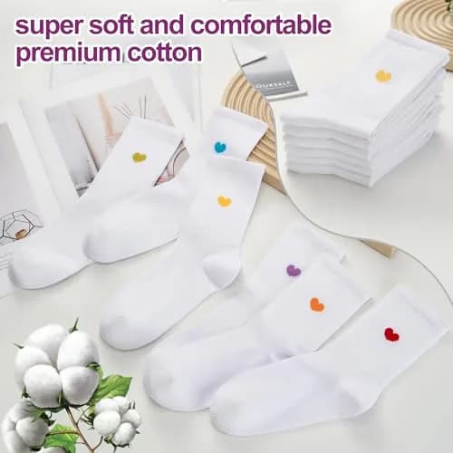 inhees Womens Cotton Crew Calf Socks | Soft, Breathable & Comfortable Fit (9-12 US) thumbnail 3