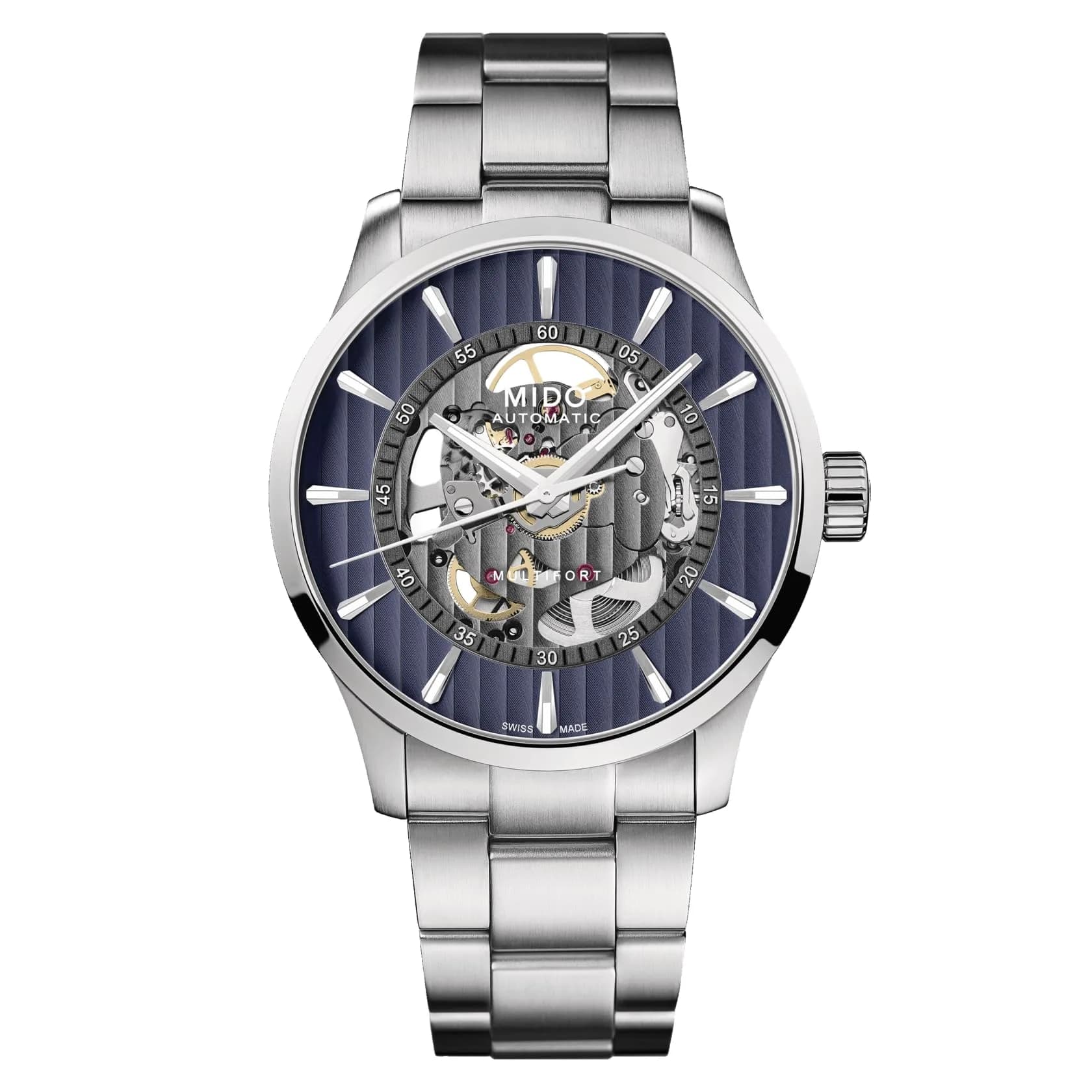 MIDO Multifort Skeleton Vertigo Swiss Automatic Skeleton Watch for Men | See-Through Blue Dial, 42mm Case