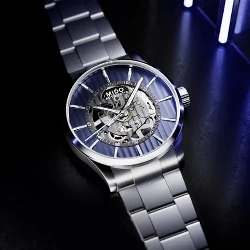 MIDO Multifort Skeleton Vertigo Swiss Automatic Skeleton Watch for Men | See-Through Blue Dial, 42mm Case thumbnail 4