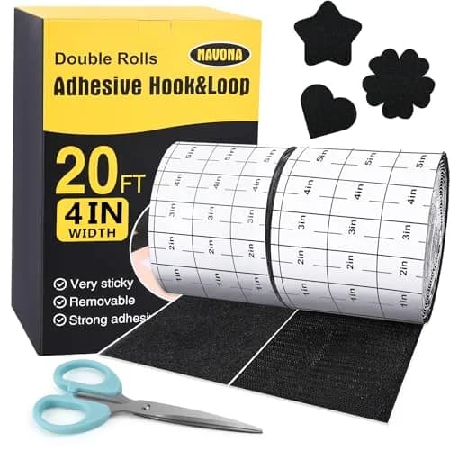 Navona Heavy Duty Hook and Loop Strips with Adhesive, Black, 4 Inch x 40 Feet (80 Ft Total) | Industrial Strength Nylon Fastener thumbnail 1