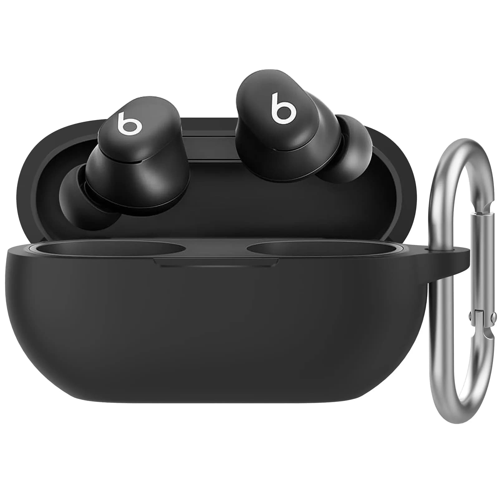 AHASTYLE Silicone Case for Beats Solo Buds (2024) | Red Protective Cover with Carabiner — Black / for Beats Solo Buds (2024)