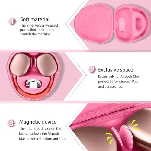 co2CREA Hard Case with Sleep Mode for Apple AirPods Max 2/1, Rose Pink | Shockproof Travel Bag thumbnail 6