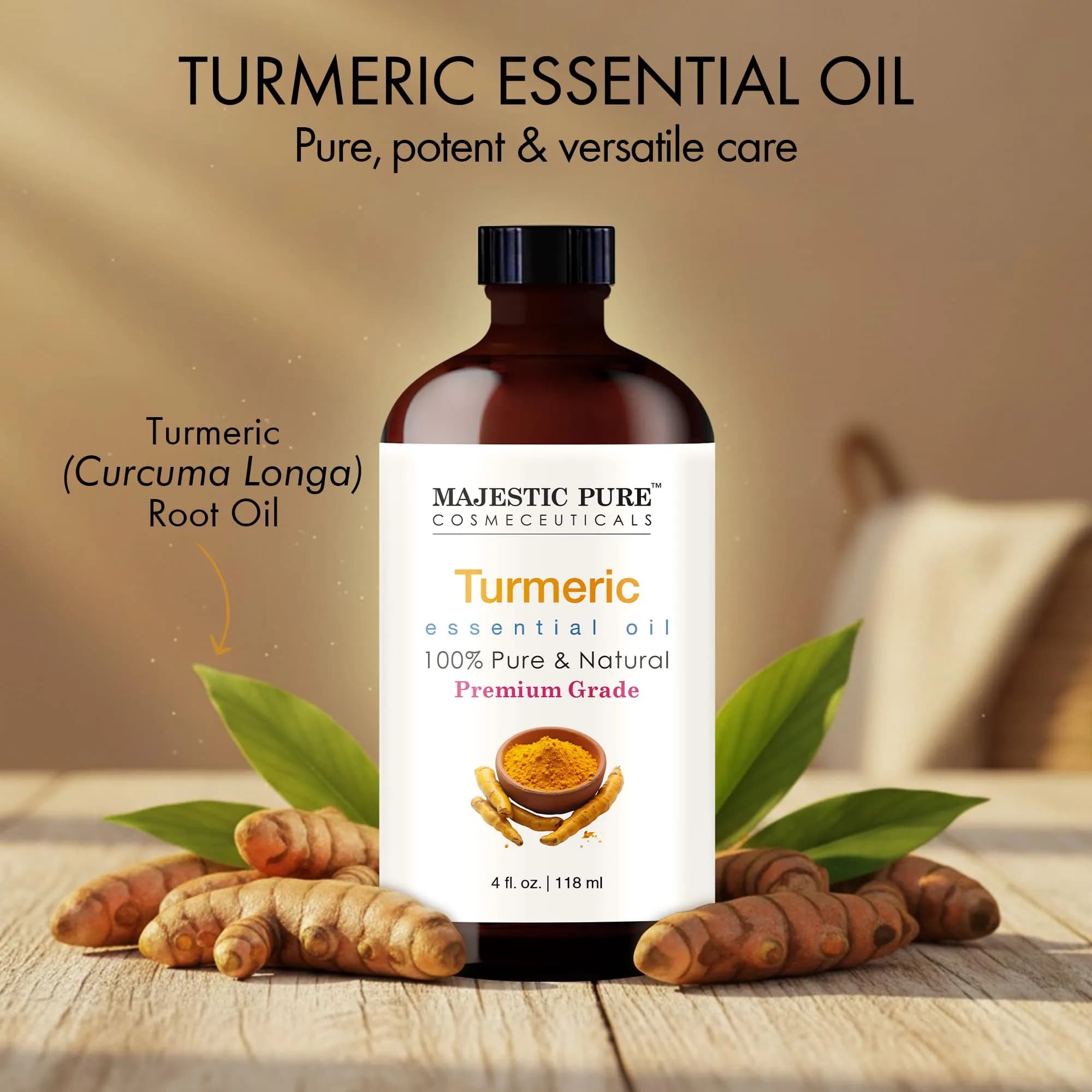 Majestic Pure Turmeric Essential Oil with Glass Dropper, 120ml (4 Fl Oz) | Pure & Natural for Skin & Aromatherapy thumbnail 2