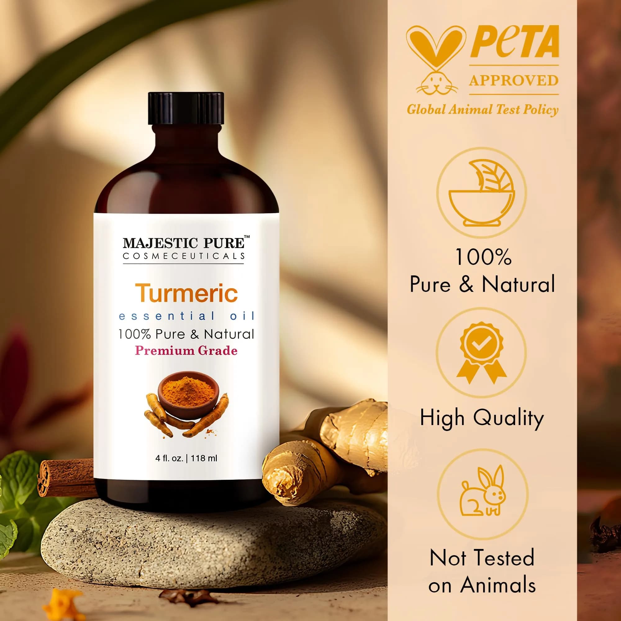 Majestic Pure Turmeric Essential Oil with Glass Dropper, 120ml (4 Fl Oz) | Pure & Natural for Skin & Aromatherapy thumbnail 4