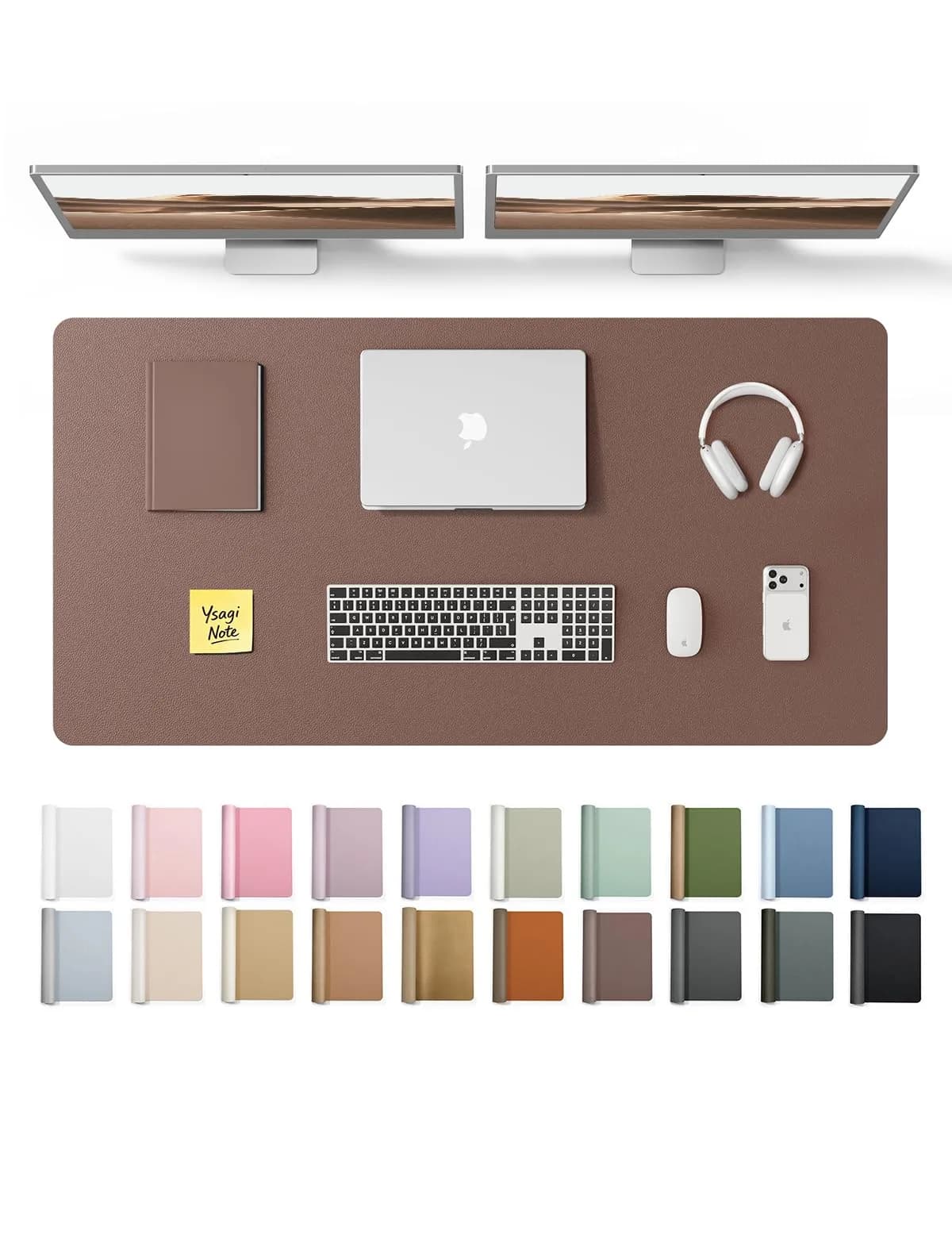 YSAGi Chocolate PU Leather Desk Protector 120cm x 60cm (47.2" x 23.6") | Protects Desks & Doubles as Large Mouse Pad — Chocolate