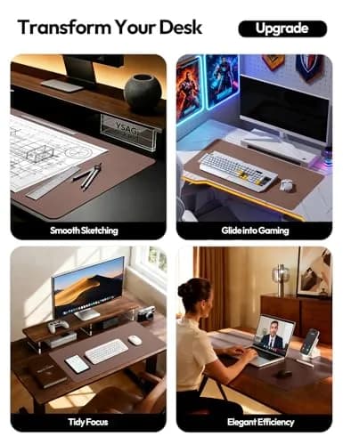 YSAGi Chocolate PU Leather Desk Protector 120cm x 60cm (47.2" x 23.6") | Protects Desks & Doubles as Large Mouse Pad thumbnail 2