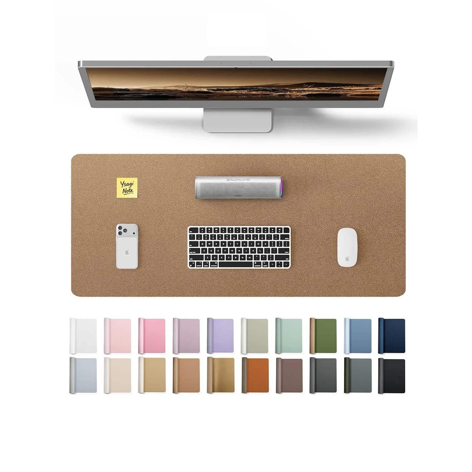 YSAGi PU Leather Desk Protector Mat 59.9cm x 34.9cm (23.6" x 13.8") | Shiny Bronze, Waterproof Writing Pad