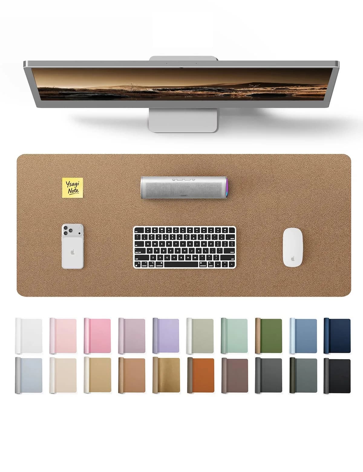 YSAGi PU Leather Desk Protector Mat 59.9cm x 34.9cm (23.6" x 13.8") | Shiny Bronze, Waterproof Writing Pad — Shiny Bronze