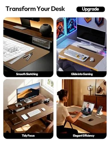 YSAGi PU Leather Desk Protector Mat 59.9cm x 34.9cm (23.6" x 13.8") | Shiny Bronze, Waterproof Writing Pad thumbnail 2