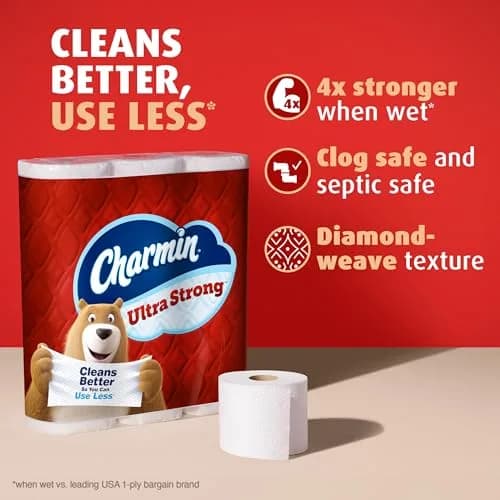 Charmin Ultra Strong Toilet Paper 12 Mega Rolls (2640 Sheets Total) | 4X Stronger When Wet thumbnail 2