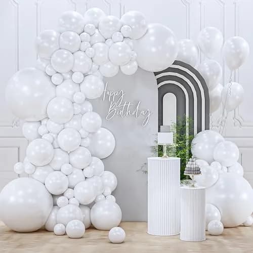 PartyWoo Pearl White Balloons 155pcs Assorted Sizes | Metallic White Color Party Balloons thumbnail 1