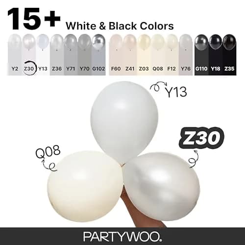 PartyWoo Pearl White Balloons 155pcs Assorted Sizes | Metallic White Color Party Balloons thumbnail 4