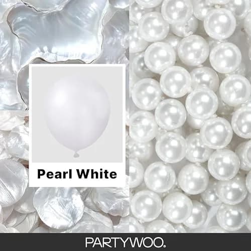 PartyWoo Pearl White Balloons 155pcs Assorted Sizes | Metallic White Color Party Balloons thumbnail 2