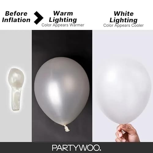 PartyWoo Pearl White Balloons 155pcs Assorted Sizes | Metallic White Color Party Balloons thumbnail 3