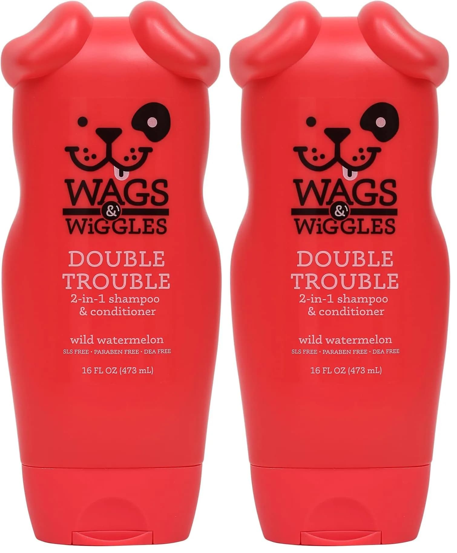 Wags & Wiggles Double Trouble 2-in-1 Dog Shampoo & Conditioner | Fruity Watermelon Scent, 946ml (32 Fl Oz) Pack of 2 — 16 Fl Oz