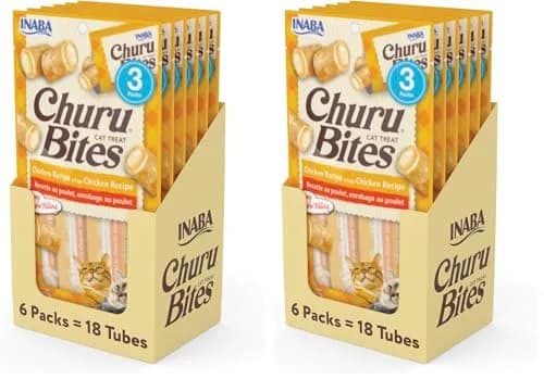 INABA Churu Bites Cat Treats, Soft Baked Chicken Churu Filled, Green Tea Extract, 36 Tubes Total | 12.6 oz (357 g) thumbnail 1