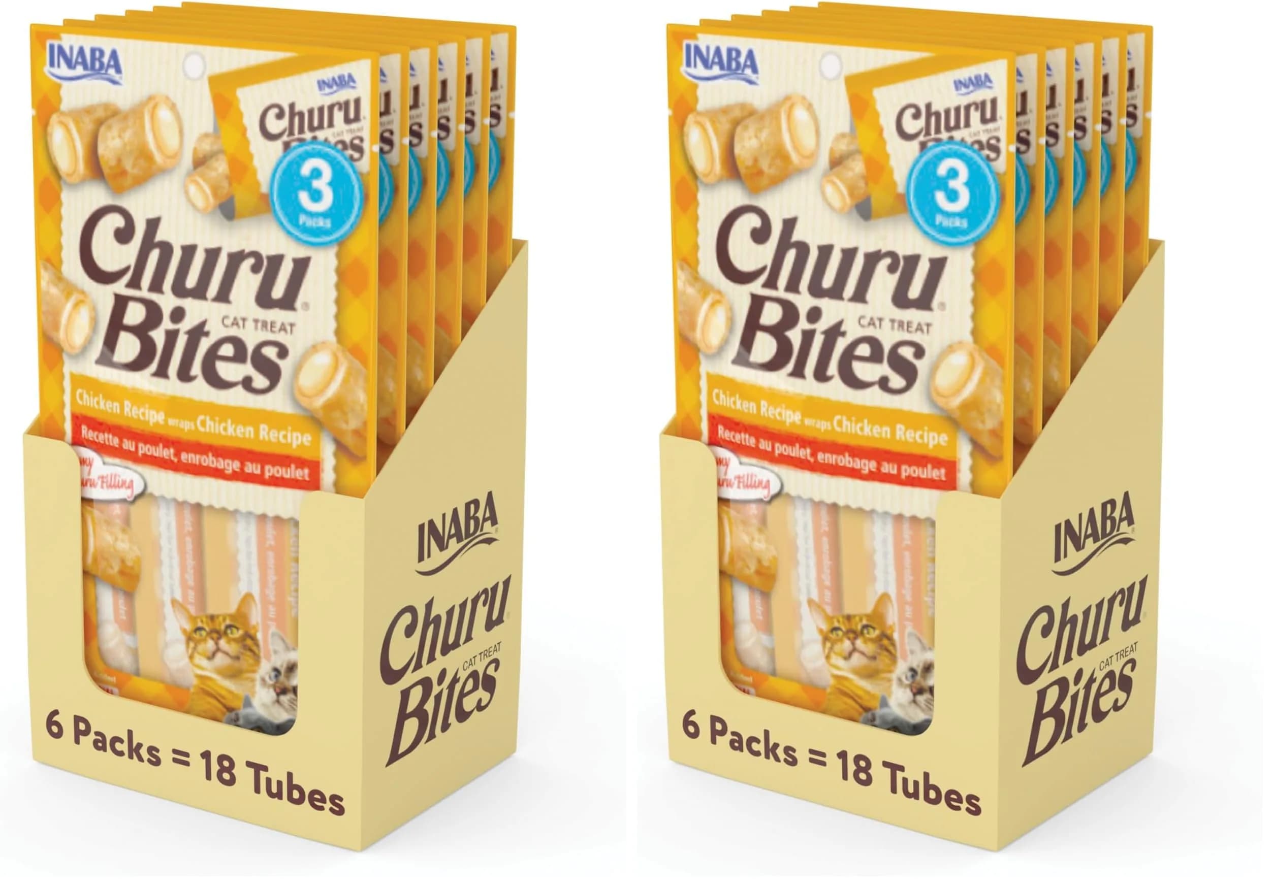 INABA Churu Bites Soft & Chewy Cat Treats, Tuna Salmon Flavor, 18 Tubes (6.3 oz / 179 g) | Grain-Free, Low-Calorie, Pill-Friendly — Bites