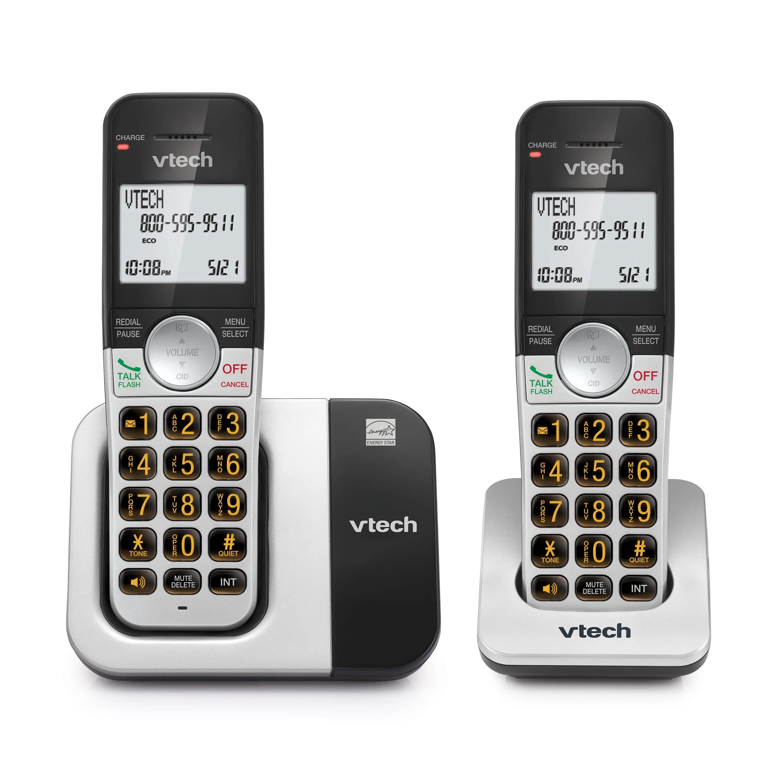 VTech DECT 6.0 Cordless Phone VG231 | Interference-Free Sound, Large Backlit Display, Big Buttons, Caller ID, Speakerphone — Silver, Black