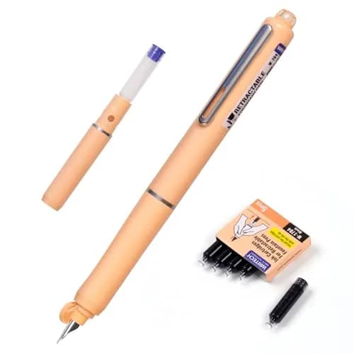 WRITECH Clictek Retractable Fountain Pen Fine Black Ink with 5 Cartridges | Smooth Ink Flow for Students & Office thumbnail 1