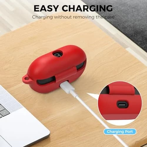 AHASTYLE Silicone Case for Beats Solo Buds (2024) | Red Protective Cover with Carabiner thumbnail 3