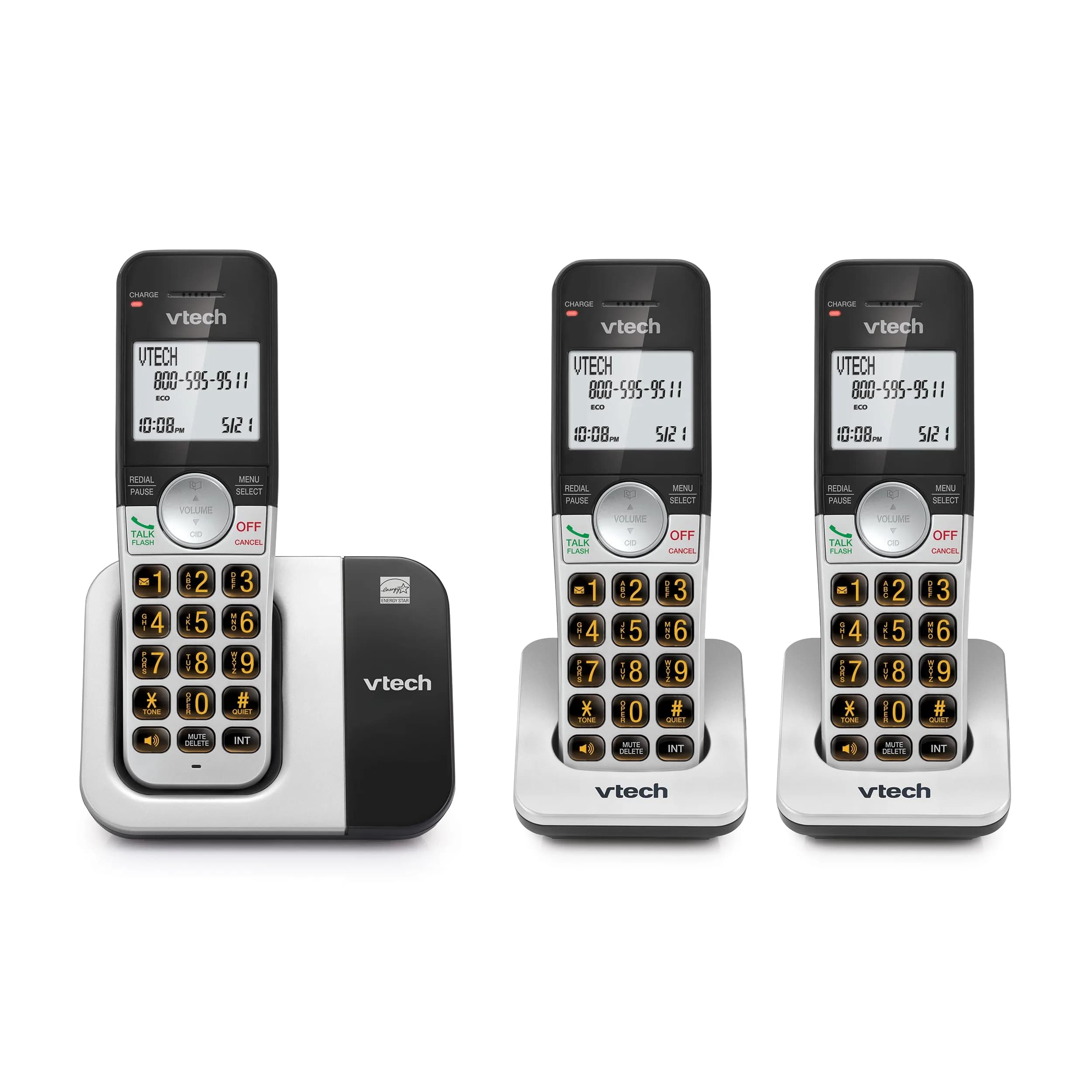 VTech DECT 6.0 Cordless Phone VG231 | Interference-Free Sound, Large Backlit Display, Big Buttons, Caller ID, Speakerphone — 3 Handset System