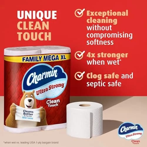Charmin Ultra Strong Clean Touch Toilet Paper, 18 Family Mega XL Rolls (6930 Sheets Total) | 4X Stronger When Wet thumbnail 3