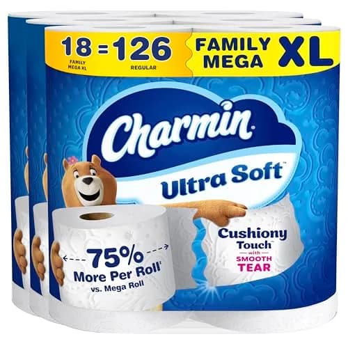Charmin Ultra Soft Cushiony Touch Toilet Paper, 18 Family Mega XL Rolls (6552 Sheets Total) | 2-Ply White thumbnail 1