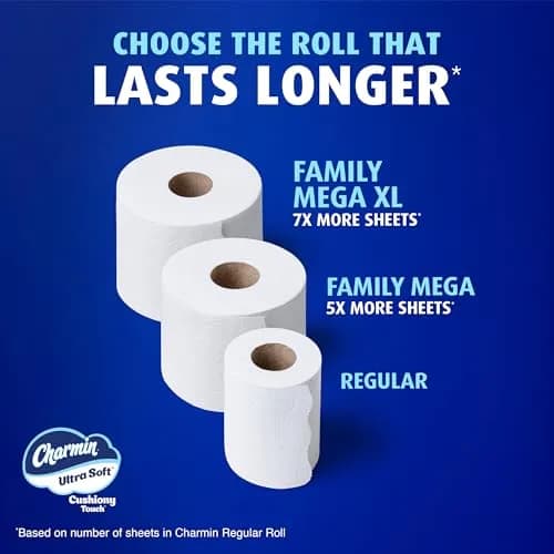 Charmin Ultra Soft Cushiony Touch Toilet Paper, 18 Family Mega XL Rolls (6552 Sheets Total) | 2-Ply White thumbnail 7