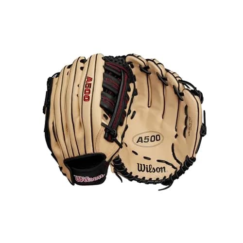 Wilson A500 12.5" Outfield Youth Baseball Glove - Right Hand Throw, Blonde/Red/Black | All-Position Versatility for Developing Players thumbnail 1