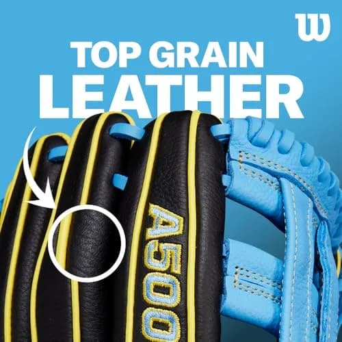 Wilson A500 12.5" Outfield Youth Baseball Glove - Right Hand Throw, Blonde/Red/Black | All-Position Versatility for Developing Players thumbnail 6