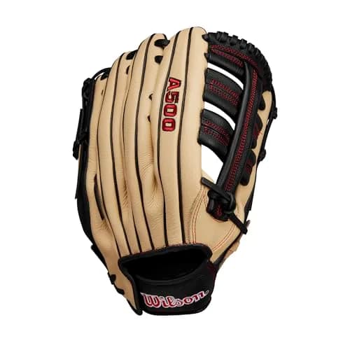 Wilson A500 12.5" Outfield Youth Baseball Glove - Right Hand Throw, Blonde/Red/Black | All-Position Versatility for Developing Players thumbnail 2