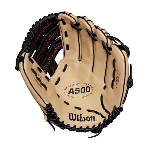 Wilson A500 12.5" Outfield Youth Baseball Glove - Right Hand Throw, Blonde/Red/Black | All-Position Versatility for Developing Players thumbnail 3