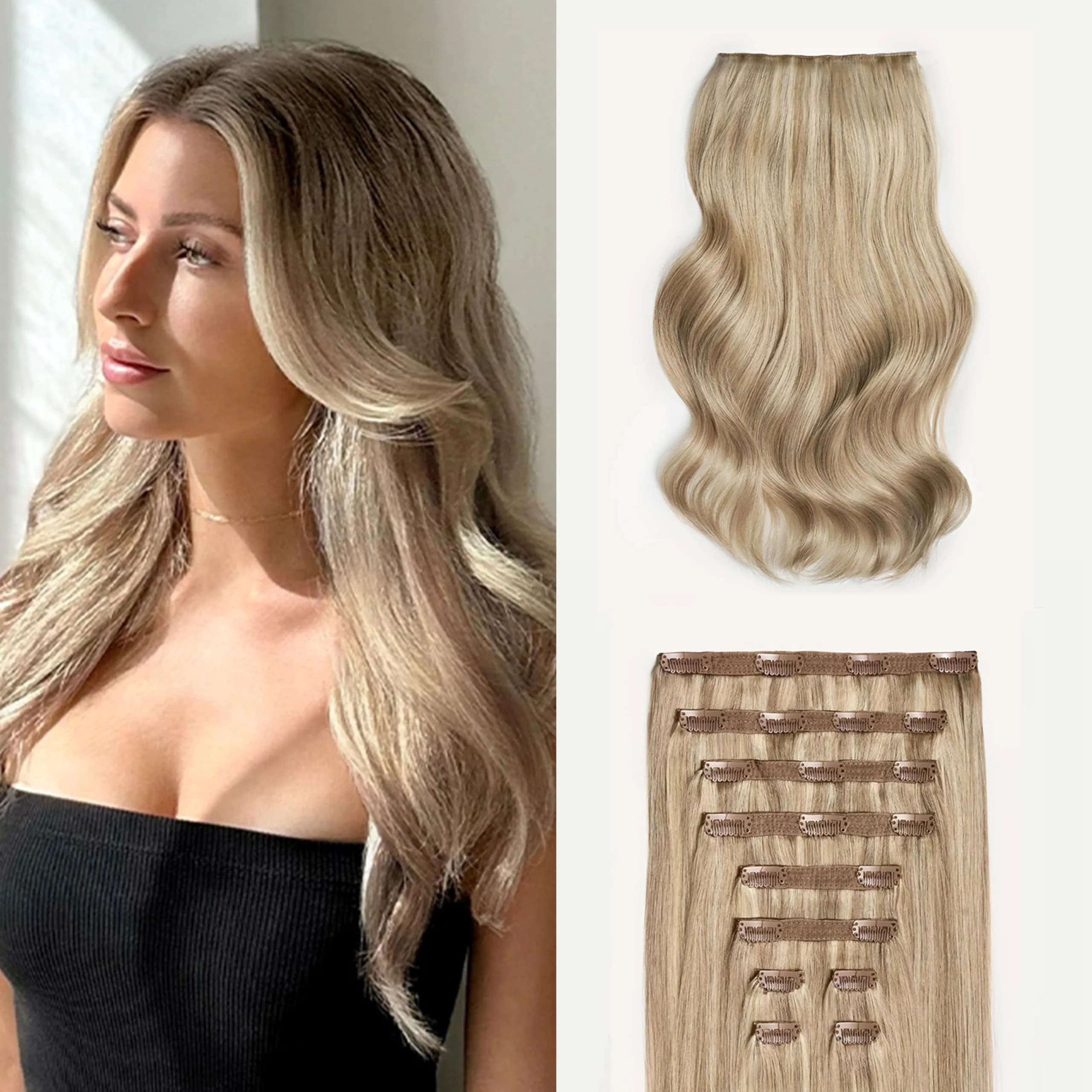 Luxy Classic Clip-In Hair Extensions Light Gray (G55) | 20 Inch, 160g, Natural Remy Human Hair — 20 Inch