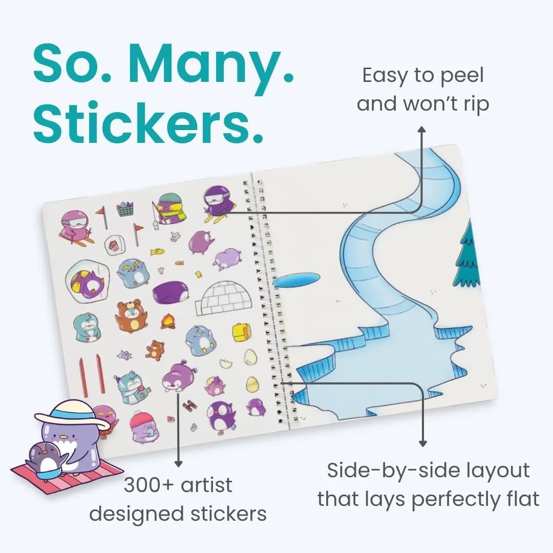 CUPKIN Penguin Paradise Sticker Book with 500+ Stickers & 12 Coloring Pages | Toddler Travel Activity Book for Ages 2-8 thumbnail 3