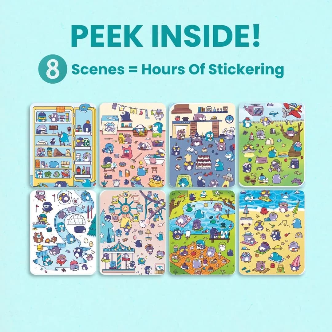 CUPKIN Penguin Paradise Sticker Book with 500+ Stickers & 12 Coloring Pages | Toddler Travel Activity Book for Ages 2-8 thumbnail 6