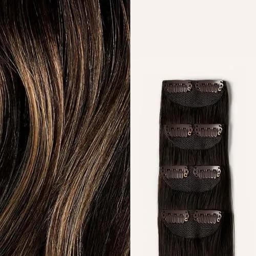 LUXY Scalp Hair Fill-In Extensions Dark Brown Balayage 12" | Natural Coverage & Seamless Blend thumbnail 1