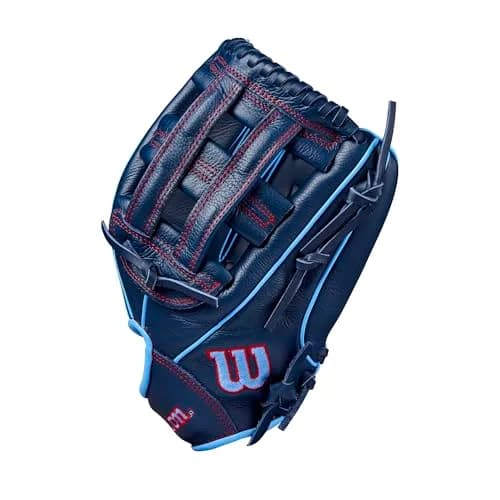 Wilson A500 12" Infield Youth Baseball Glove - Left Hand Throw, Navy/Blue/Red | H-Web Design for Quick Transfers thumbnail 4