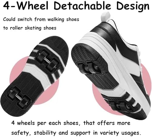 ANEFUN Detachable Wheeled Roller Skate Shoes for Kids Girls Boys, Black-White 1136, Size 6 Big Kid | Versatile Sneakers with Removable Wheels thumbnail 4