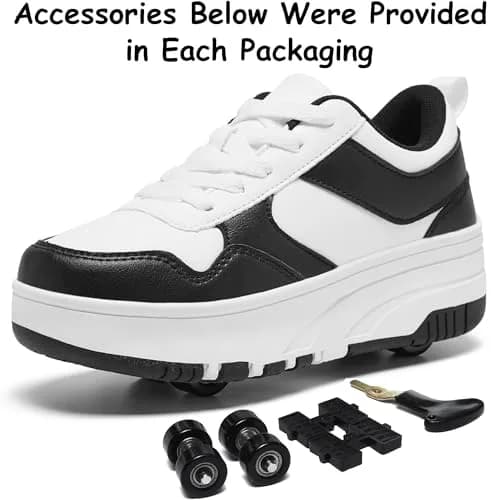 ANEFUN Detachable Wheeled Roller Skate Shoes for Kids Girls Boys, Black-White 1136, Size 6 Big Kid | Versatile Sneakers with Removable Wheels thumbnail 5